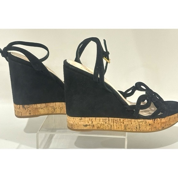 Prada Ankle Strap Wedge Platform Espadrille Sandals Cut Flower Detail Suede - Picture 7 of 15